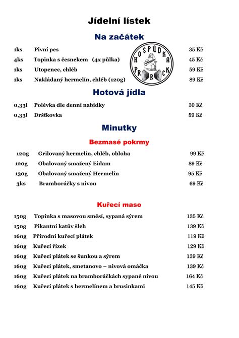 česká hospůdka mariánské lázně menu|Jídelní lístek 